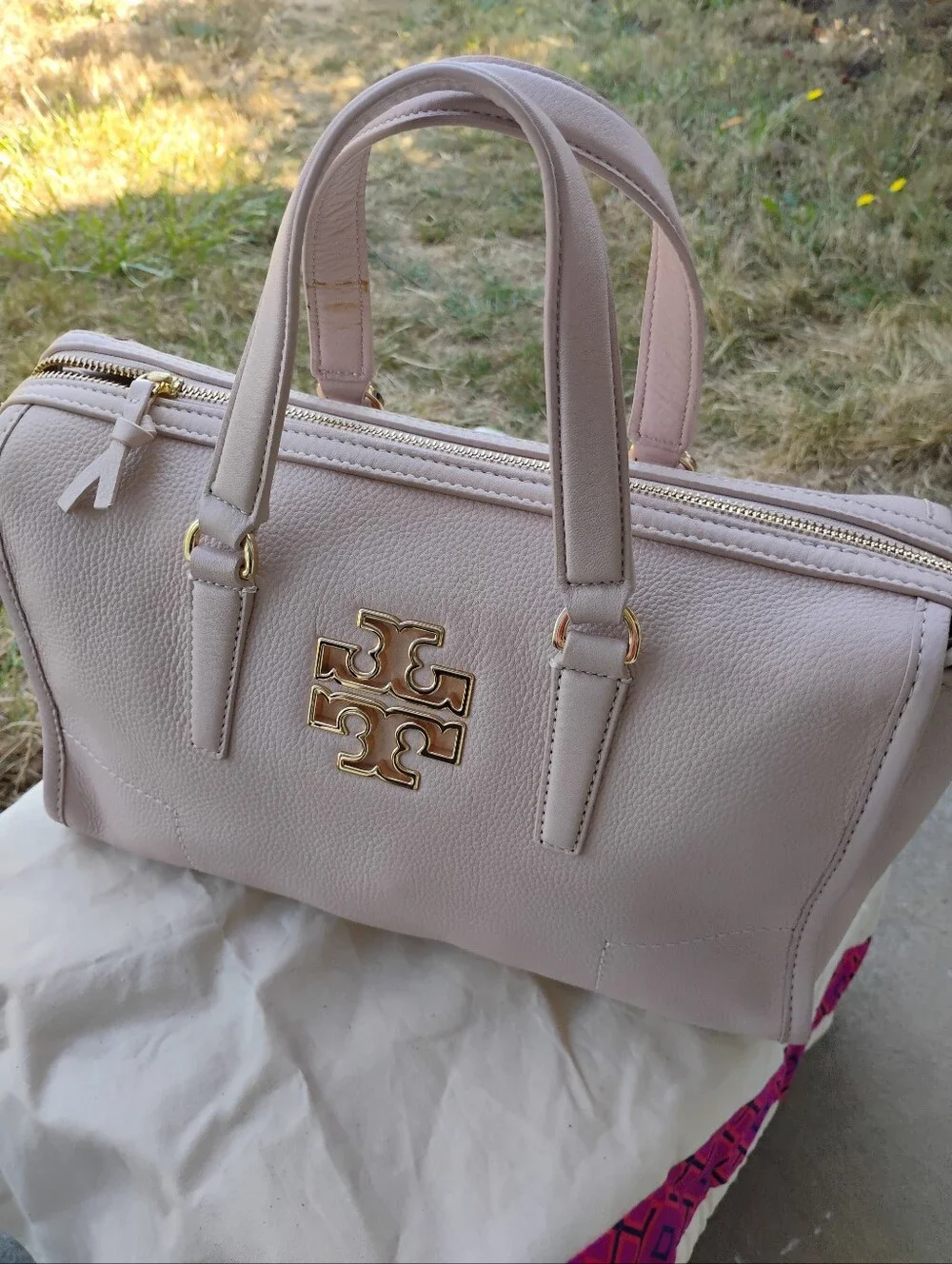 Tory Burch-Britten Pebbled Leather Satchel (Pink Moon 🩷🌙) Dust Bag Included